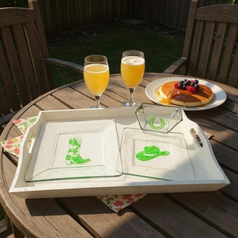 Green Boot Design Glass Plate